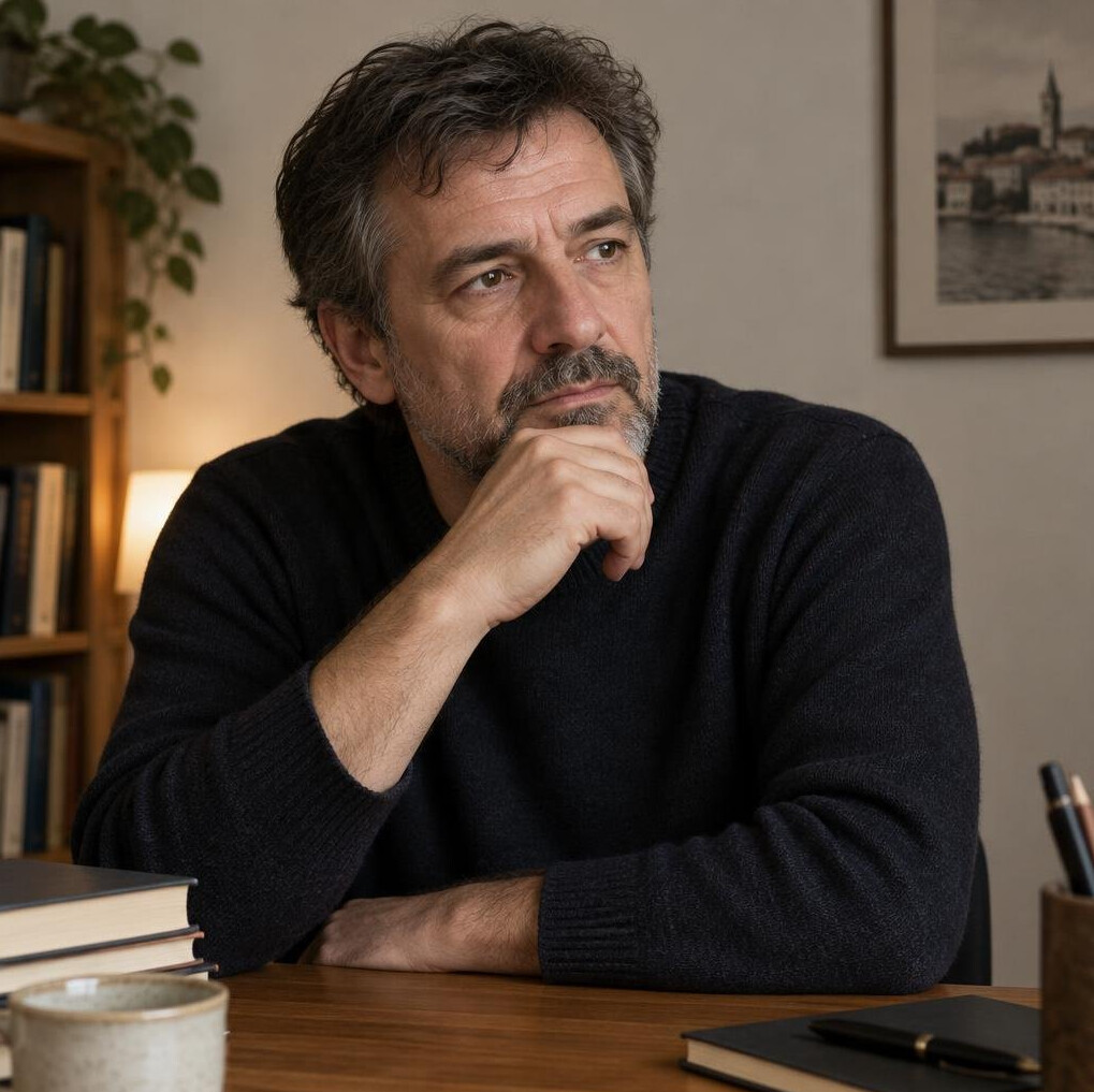 Portrait of a thoughtful Croatian author at his desk