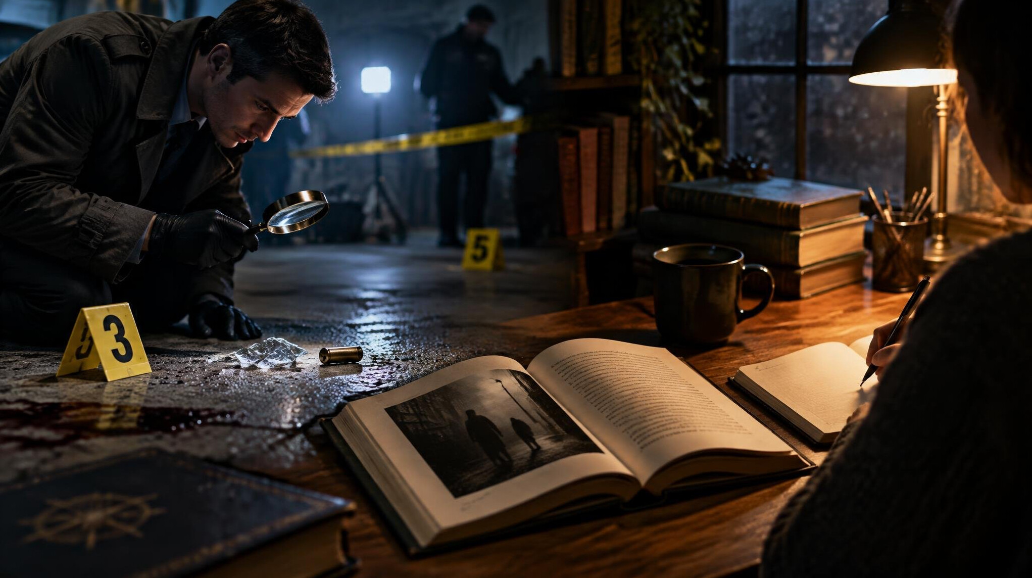 detective examining clues